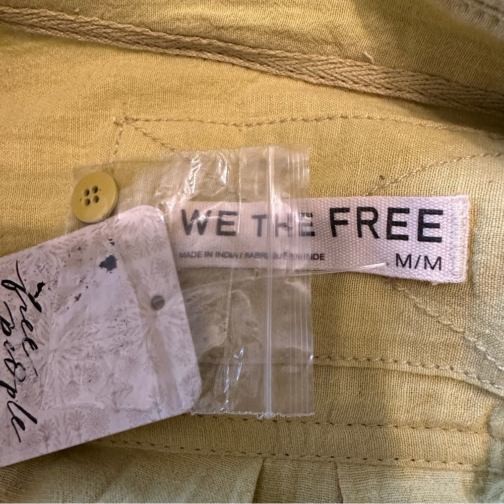 Free People Pale Yellow Short Sleeve Button Down Shirt - Picture 11 of 13